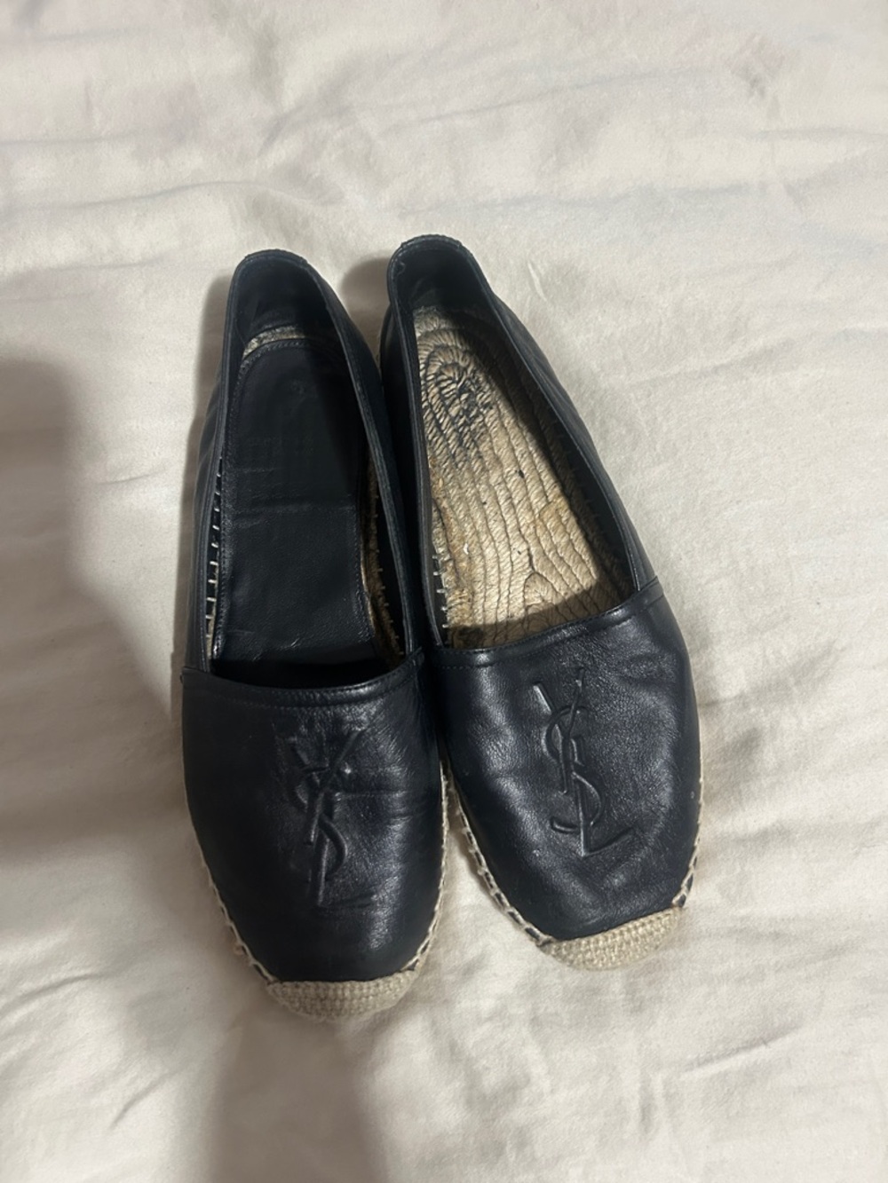 Yves Saint Laurent Black Leather Espadrille Flats